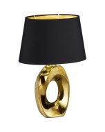 Trio Taba R50511079 tafellamp met goudkleurige cirkelvormige voet en ovale lampenkap van zwart textiel en goudkleurige binnenzijde