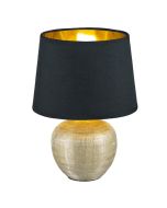 Trio Luxor R50621079 tafellampje met bolvormige goudkleurige lampvoet en kap van zwart textiel met goudkleurige binnenzijde