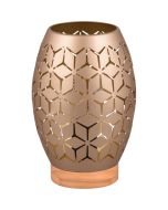 Trio Bidar R51571065 tafellamp met houten onderzijde en koffiebruine kap van metaal met een open motief