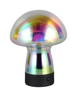Reality Dooley R54981153 iriserend glazen oplaadbare tafellamp in paddenstoel vorm op batterijen