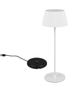 Reality Suarez R57706131 wit oplaadbare tafellamp met geribbelde metalen kap en zwart dockingstation