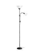 Brilliant Spari 93008/76 matzwarte uplighter met leeslamp en kappen van wit kunststof