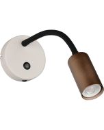 Reality Taryn warm grijze met koffiebruine wandspot met kiepschakelaar en 35,5 cm lange zwarte flexibele arm met 35mm GU10 lampje