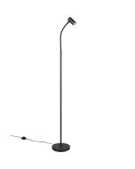 Reality Taryn zwarte staande leeslamp van 133,5 tot 141 cm hoog met klein spotje met 35mm GU10 lamp