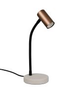 Reality Taryn warm grijs met zwarte bureaulamp van 28 tot 35,5 cm hoog met klein koffiebruin spotje met 35mm GU10 lamp