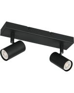 Reality Taryn compacte zwarte plafondspot met plafondbalk van 26cm en twee 35mm GU10 spotjes