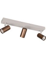 Reality Taryn compacte plafondspot met warm grijze plafondbalk van 44,5cm en drie koffiebruine spotjes met 35mm GU10 lampje