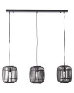 Brilliant Woodrow 93778/76 zwarte hanglamp met drie zwarte bamboe kappen