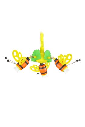 Elobra 122198 gele handlamp met trekveer en drie E14 spotjes waarbij de spotjes de vorm van een hommel hebben met vleugels en voelsprieten