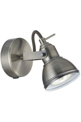 Searchlight Focus 1541SS staal kleurige wandspot met schakelaar en klassiek gevormd metalen spotje met GU10 lamp
