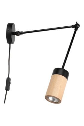 Britop Annick 2429104 zwarte wandlamp met eikenhouten kap