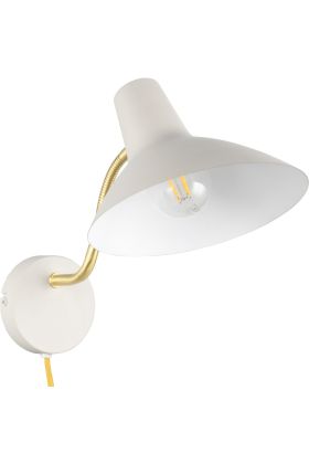Trio Traveller 263470176 warm grijze wandlamp met met grote ronde metalen kap en flexibele goudkleurige arm