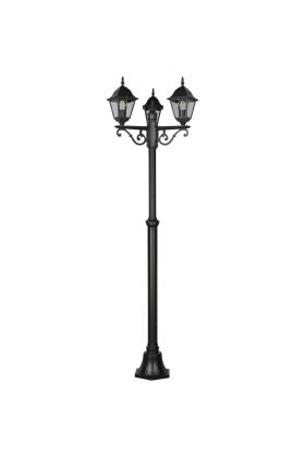 Trio Livenza 405760332 klassieke zwarte lantaarnpaal met drie staande lantaarns met vier ruitjes
