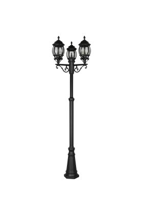 Trio Elvo 406960332 klassieke zwarte lantaarnpaal met drie staande lantaarns met elk acht geslepen bolle ruitjes