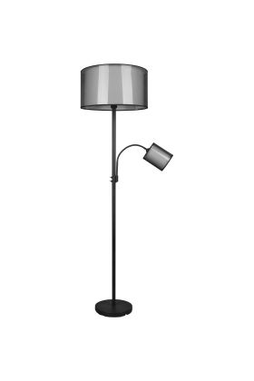 Trio Burton 411400232 zwarte vloerlamp met leeslamp en dubbele kappen van organza voor de vloerlamp en leeslamp