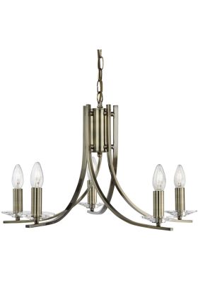 Searchlight Ascona 4165-5AB antiek bronzen kroonluchter met drie dubbele armen met in totaal zes kaarlampen