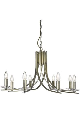 Searchlight Ascona 4168-8AB antiek bronzen kroonluchter met vier dubbele armen met in totaal acht kaarslampen