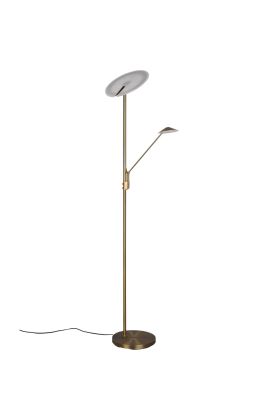 Trio Brantford 425610204 oud bronzen vloerlamp met leeslamp en kantelbare uplighter, met twee dimmers aan de paal
