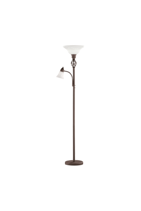 Trio Rustica 4602021-24 roestbruine klassieke uplighter met albast glazen schaal en kapje van de leeslamp