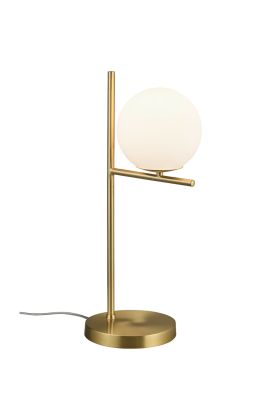 Trio Pure 502000108 messing kleurige tafellamp met opaal bolvormig glazen kap