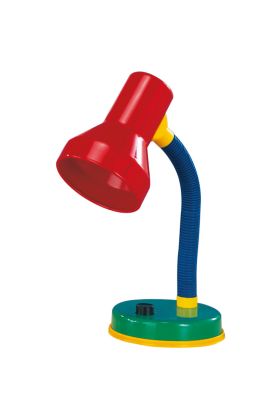 Trio Pronto 5027011-17 kleurrijk bureaulampje met flexibele arm met groene voet, blauwe arm en rode kap en gele details