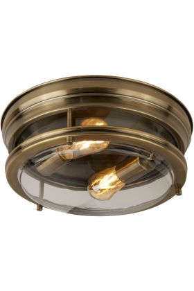 Searchlight Glasgow 5182AB brandende klassieke brons kleurige IP44 plafondlamp met helder glazen schaal voor de badkamer of buitengebruik