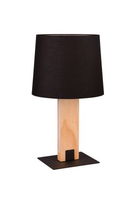 Trio Rahul 547610232 houten tafellamp met LED strips in de zijkant van het hout met zwarte voet van metaal en een zwarte kap van textiel