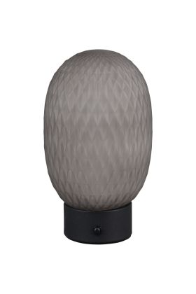 Trio Facette 564210154 ovaal rookglazen oplaadbare tafellamp met honingraat structuur