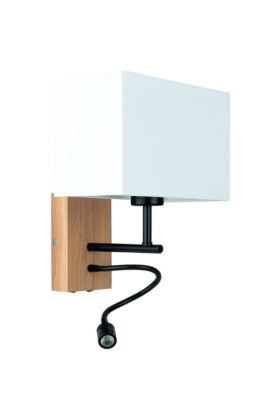 Britop Sonar 5731974 eiken wandlamp met kap van wit textiel
