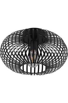 Trio Johann 606903032 30cm grote mat zwarte plafondlamp van metaal strookjes en naar beneden gericht E27 peertje