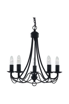 Searchlight Maypole 6345-5BK zwarte klassieke kroonluchter met vijf armen met elk een kaarslamp