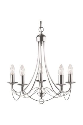 Searchlight Maypole 6345-5SS staalkleurige klassieke kroonluchter met vijf armen met elk een kaarslamp