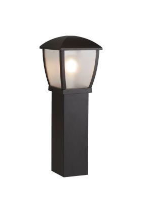Searchlight Seattle 6591-730 zwarte staande lamp voor buiten van 73cm hoog op een paal met vier mat glazen ruitjes en bolvormige bovenzijde