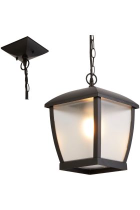 Searchlight Seattle 6592BK zwarte buitenhanglamp met vier mat glazen ruitjes