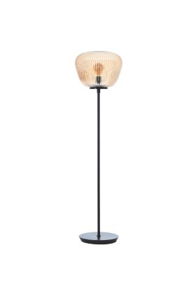Brilliant Kaizen 80106/86 zwarte vloerlamp met amber geribbeld glazen kap