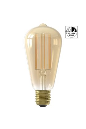 1101000100 8712879154228 Calex Rustiek ST64 Goud met dag en nacht sensor Straight filament 220-240V 4.5W 470lm 2100K E27 niet dimbaar