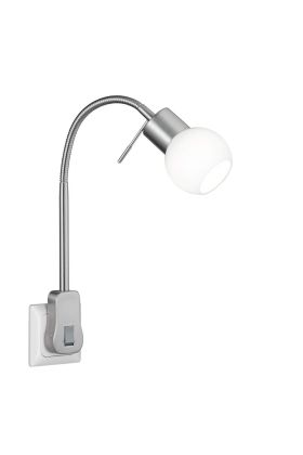 Trio Fred 891770107 stekkerlamp voor het stopcontact met flexibele hals en bolvormig wit glazen kapje