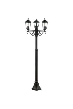 Brilliant Carleen 90990A06 klassiek mat zwarte lantaarnpaal met drie kappen met elk zes langwerpige transparante ruitjes
