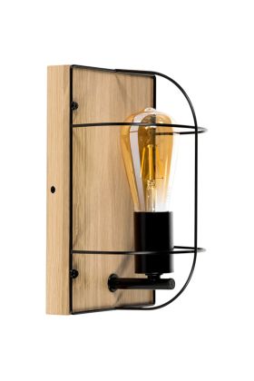 Britop Netuno 92041174 zwarte wandlamp met eikenhout