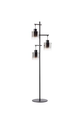 Brilliant Simonis 93168/93 zwarte vloerlamp met drie hangende rookglazen kappen