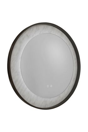 Searchlight Luxo ronde zwarte badkamerspiegel met een diameter van 80cm en LED en een marmereffect langs de rand