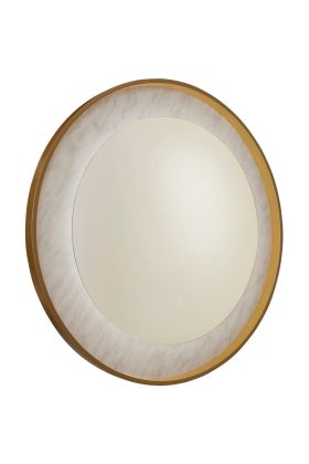 Searchlight Luxo ronde goudkleurige badkamerspiegel met een diameter van 80cm en LED en een marmereffect langs de rand