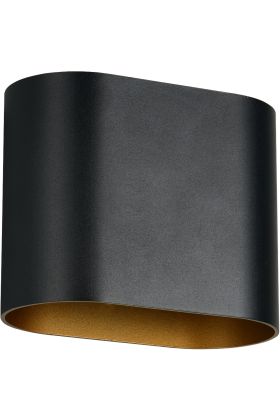 Trio Alani 266100180 zwart ovale updown wandlamp met goudkleurige binnenzijde van metaal