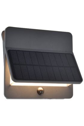 Lutec Aleta antraciet grijze platte wandlamp van 17,6 cm breed en slechts 8 cm diep met zonnepaneel