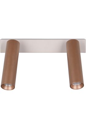 Trio Ambala 849210265 spot met twee koffiebruine cilindervormige dunne spotjes met zandkleurig bevestigingsbalkje met schakelaar om de lichtkleur in te stellen