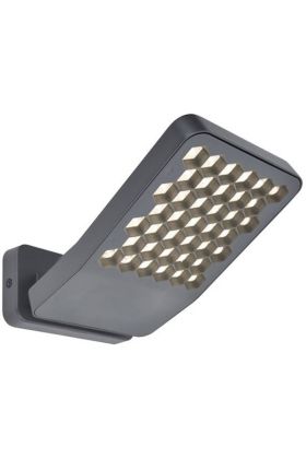 Lutec Atlantis antraciet grijze schijnwerper van 22,2 cm diep met honingraat structuur voor de LED unit