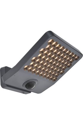 Lutec Atlantis antraciet grijze schijnwerper van 22,4 cm diep en 20,1 cm breed met honingraat structuur voor de LED unit met bewegingsmelder