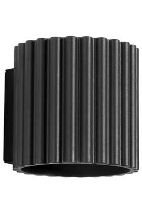 Sollux Aura zwart geribbeld cilindervormige wandlamp van 10 cm in hoogte met een G9 lampje erin