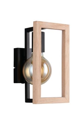 Casalum Bano zwarte wandlamp met hangende globelamp en fsc houten rechthoekig frame ervoor
