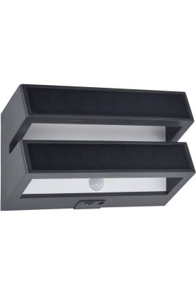 Lutec Aleta antraciet grijze platte wandlamp van 17,6 cm breed en slechts 8 cm diep met zonnepaneel